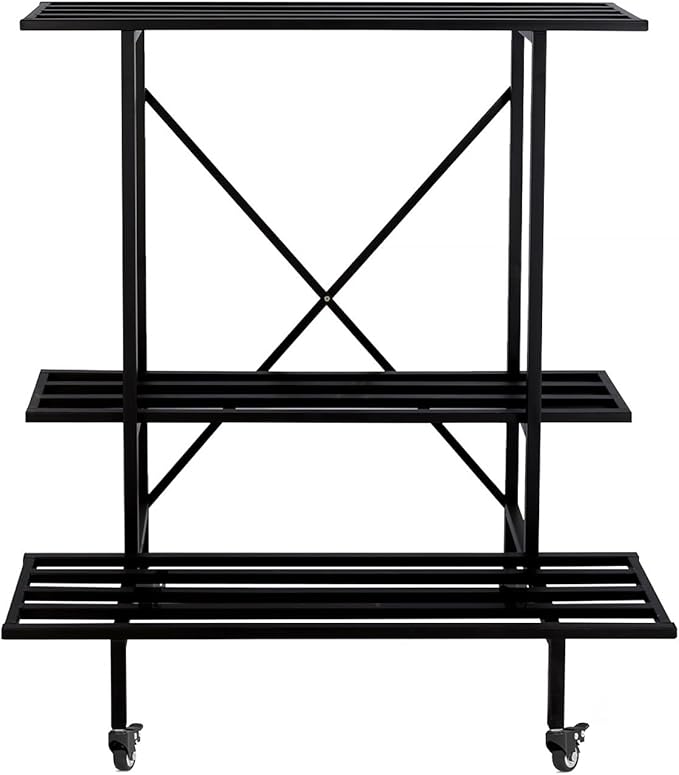 Zhongma 3 Tier Metal Heary Duty Plant Stand with Wheels, 35.43 L x 17.5 W x 38.6H . Space saving Plant Stand Zhongma