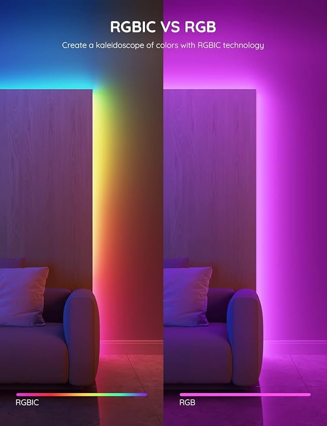 Govee RGBIC LED Strip Lights, 32.8ft Smart LED Lights for Bedroom, Bluetooth LED Lights APP Control, DIY Multiple Colors on One Line, Color Changing LED Strip Lighting Music Sync, Home Decor Govee
