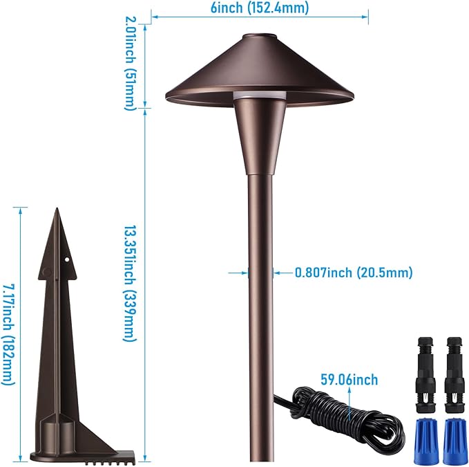 LEONLITE Update 5CCT Low Voltage Pathway Lights, LED Landscape Path Lights, 1800/2700/3000/4000/5000K, Flat Cone Head, 12-24V AC/DC, IP65 Outdoor Walkway Light, Oil Rubbed Bronze Aluminum, Pack of 6 LEONLITE