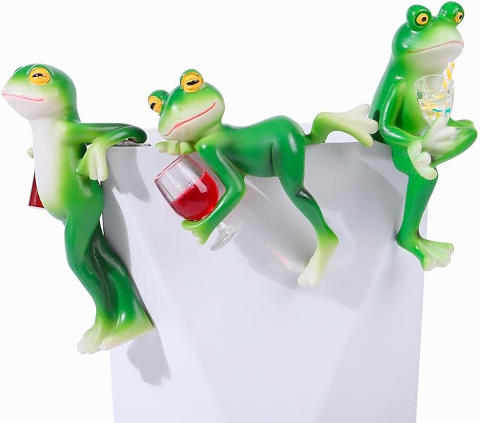 3 PCS Tipsy Frog Statues Pot Hugger Decorations for Plant, Miniature Frog Garden Decor Outdoor Women Gifts Frog Figurines Plant Hangers Decor for Flower,Yard,Lawn Ornament Suqorinp