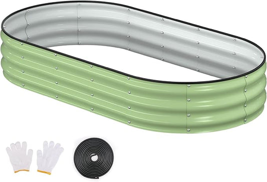 Raised Garden Bed, 6x3x1ft Galvanized Outdoor Planter Beds with Safety Edging and Gloves, Oval Metal Planter Box for Gardening Vegetables Flowers Herb-Green Patiobay