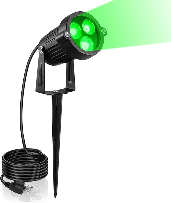 LemonBest Outdoor Water-Resistant LED Lawn Garden Landscape Lamp Wall Yard Path Patio Lighting Spot Lights Green AC Spiked Stand with Power Plug (1) LemonBest