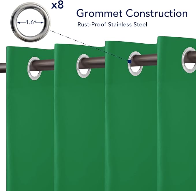 PureFit Outdoor Curtains for Patio Waterproof Weatherproof, UV and Fade Resistant Outside Curtains for Gazebo, Front Porch, Pergola, Sun Blocking Privacy Curtain, 52W x 108L inch, 1 Panel, Green PureFit