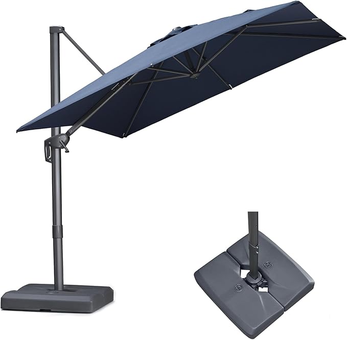 PURPLE LEAF 8 FT Outdoor Umbrella with Base Patio Cantilever Aluminum Umbrella with 3 Years Fade Resistance Recycled Fabric Offset Square with 360-degree Rotation for Deck Pool Garden, Ocean Slate Rootora