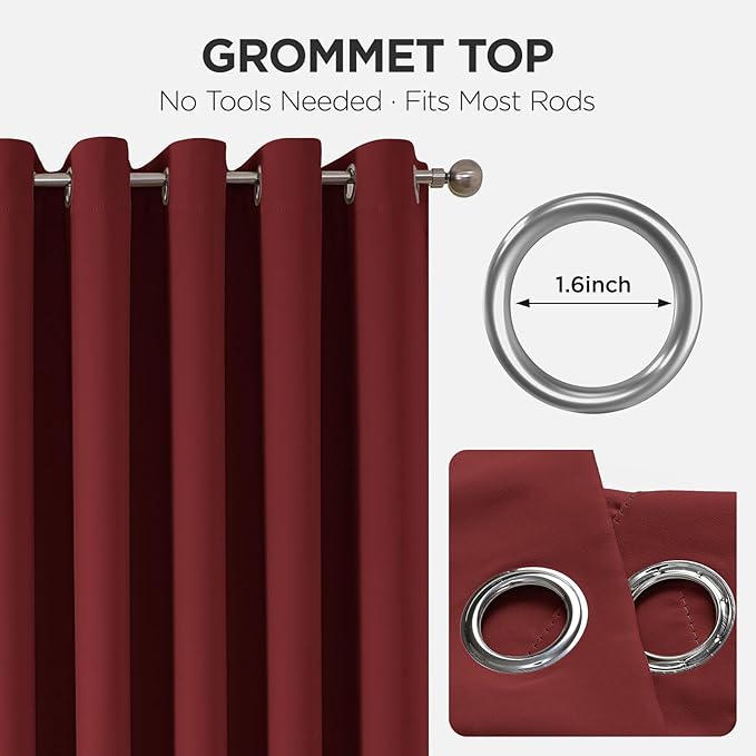 Joydeco Blackout Patio Sliding Door Curtains 84 Inches Long, Grommet Privacy Room Divider Curtains, Extra Wide Thermal Blackout Drapes for Bedroom Living Room (Burgundy Red, 100Wx84L, 1 Panel) JOYDECO