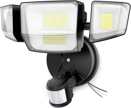 Onforu 90W 10000LM LED Motion Sensor Outdoor Lights, 4-Head Dusk to Dawn Outdoor Lighting, Hardwired Flood Lights, IP66 Waterproof 6500K Security Floodlight for Outside (Black) Onforu