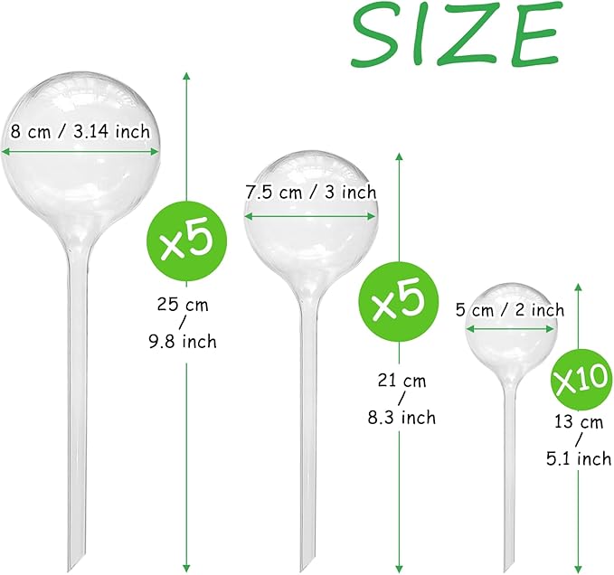 20 PCS Clear Plant Watering Globes,Plastic Watering Bulbs,Self Watering Planter,Flower Automatic Watering Device for Plants Indoor,Outdoor,Flowerpot,Home Garden(Large,Medium,Small) Jgalnim