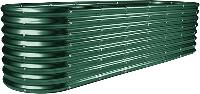 Land Guard 8×2×2ft Galvanized Raised Garden Bed Kit, Raised Garden Boxes Outdoor, Oval Metal Raised Garden Beds for Vegetables, Forest Green LandGuard