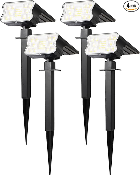 HGGH Solar Lights Outdoor Waterproof IP67, 60 LED 3 Lighting Modes Solar Spot Lights Outdoor for Yard Garden Pathway Landscape, Auto On/Off, Function 2 in 1(Cool White, 4 Pack) Home