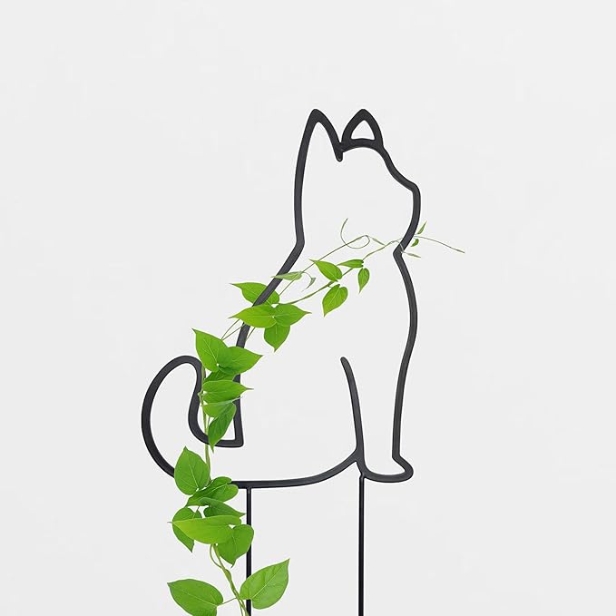 Cat-Shaped Small Trellis for Potted Plants, 13 inches Hoya Trellis 2 Pack, Metal Plant Trellis for Climbing Plants Indoor, Houseplants Trellis Indoor (Black) Rootora