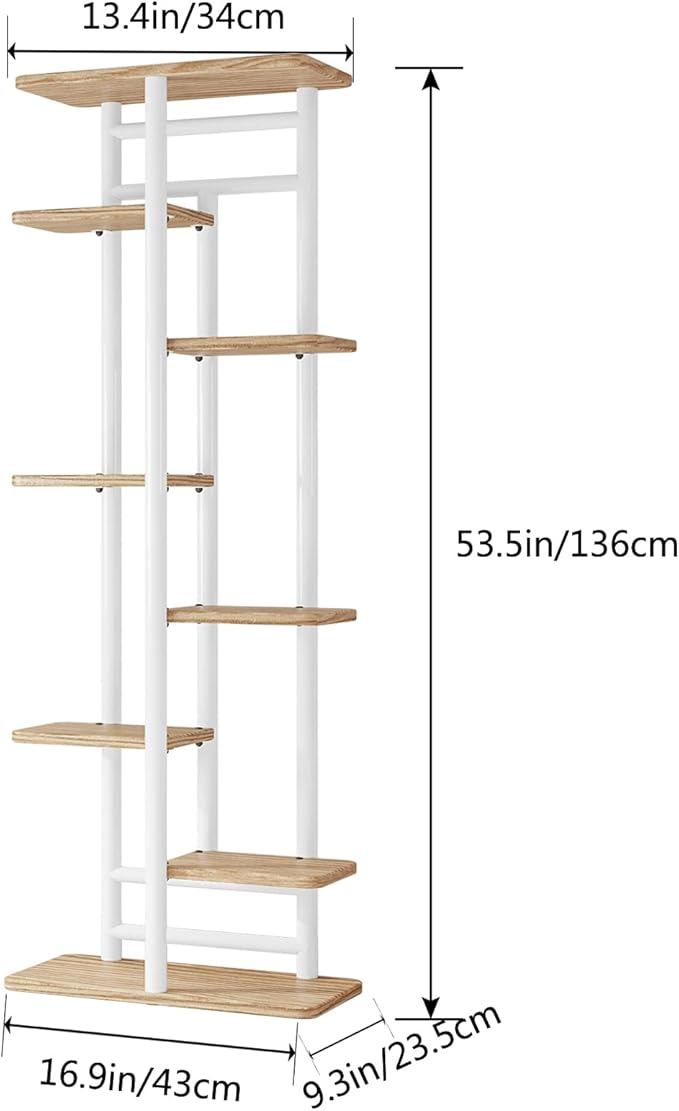 LINZINAR Plant Stand 8 Tier 9 Potted Multiple Flower Pot Holder Shelf Indoor Outdoor Planter Rack Storage Organizer for Patio Garden Corner Balcony Living Room (8 Tier-9 Potted, White) LINZINAR