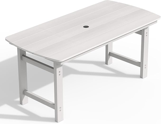 Ciokea HDPE Outdoor Dining Table with Umbrella Hole,66" Rectangle Patio Table for 6,All-Weather Outdoor Patio Furniture Set for Garden Backyard,White CIOKEA
