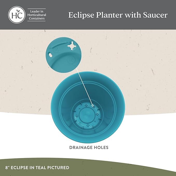 The HC Companies Eclipse Round Planter with Saucer - Outdoor & Indoor Plant Pot with Drainage Holes - Lightweight, UV-Resistant Plastic Pots for Plants, Flowers & Herbs (20" Warm Gray, Pack of 1) TheHCCompanies