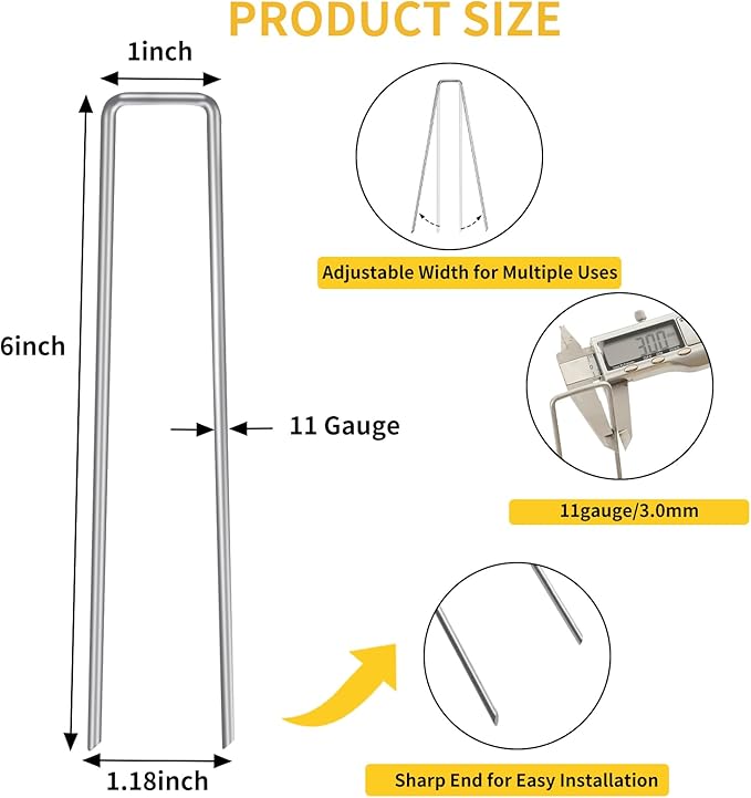 HongWay 420pcs 6 Inch Landscape Staples Galvanized Garden Stakes, 11 Gauge U-Shaped Sod Pins Yard Ground Staples for Landscaping Fabric Tent Lawn Truf Fence Irrigation Tube HongWay