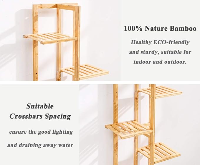 Bamboo 5 Tier 6 Potted Plant Stand Rack Multiple Flower Pot Holder Shelf Indoor Outdoor Planter Display Shelving Unit for Patio Garden Corner Balcony Living Room COPREE