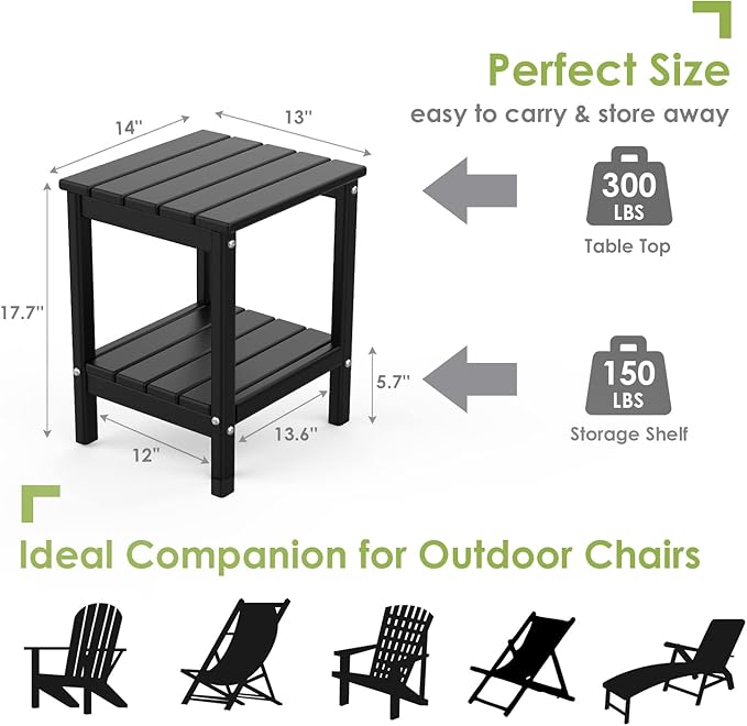 GREENVINES Outdoor Rocking Chair Set | 3-Piece | 2 Rocking Chairs with 1 Side Table | Porch Rocker | HDPE Plastic | Black | Patio Furniture Sets | High Back | Big & Tall | Ladder Back GreenVines