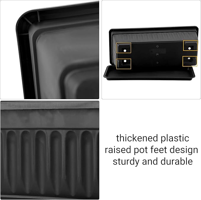 GREANER Rectangle Planters for Indoor Plants, 3 Pack Long Outdoor Plastic Flower Boxes Vegetable Growing Pots 16.9x7.48 Inch with Tray for Garden Balcony Windowsill House DIY - Black GREANER