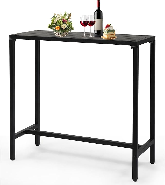 Outvita Outdoor Bar Table, 37" Height Patio Pub Table with Waterproof Frame and Adjustable Foot for Hot Tub, Patio, Backyard, Balcony, Hallway, Bistro Rectangle, Black Outvita