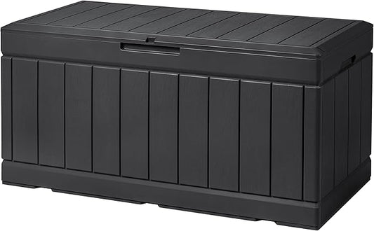 Devoko 85 Gallon Deck Box Lockable Resin Outdoor Storage Box waterproof Outdoor Container for Patio Furniture Cushions, Pillow (Black) DEVOKO