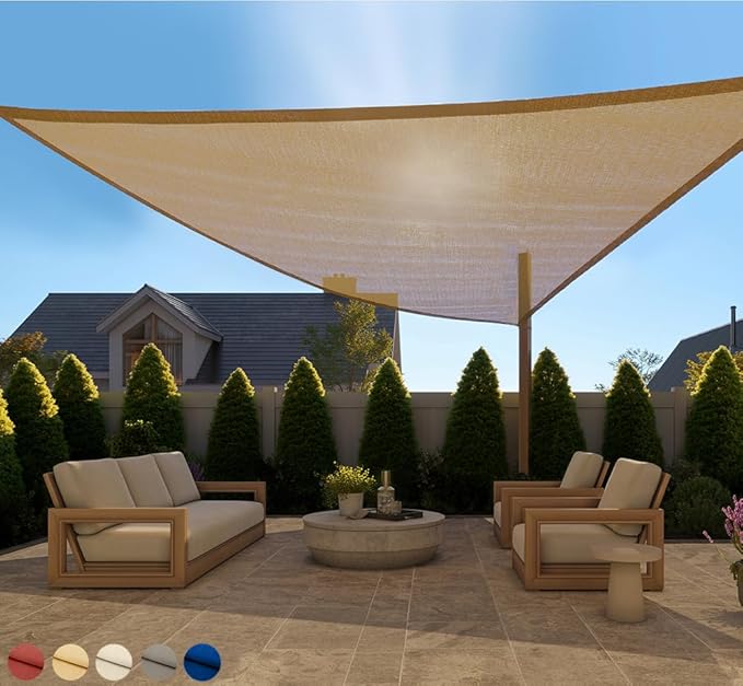 GORILLA GRIP Heavy Duty Sun Shade, UV Protection Fade Tear and Rust Resistant Rectangle Sunshade Canopy, Curved Edges Blocks Sunlight, Breathable Sail, Outdoor Patio, Lawn Garden, 12x12x12, Sand GorillaGrip