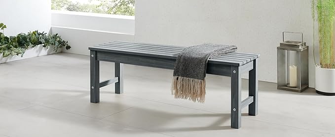 Psilvam 2-Person Outdoor Poly Lumber Patio Backless Bench, Fade-Resistant & Odor-Free Poly Lumber Patio Furniture, Weatherproof, Suitable for Garden, Porch and Park, 700 Lbs Support (1, Dark Grey) PsilvamGardenFurniture