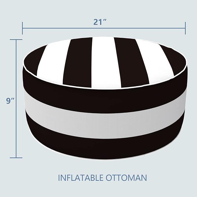 LVTXIII Outdoor Inflatable Ottoman, Fade-Resistant Round Footrest Stool D21”x H9”, Portable Patio Pouf for Garden Camping or Home Use-Cabana Black LVTXIII