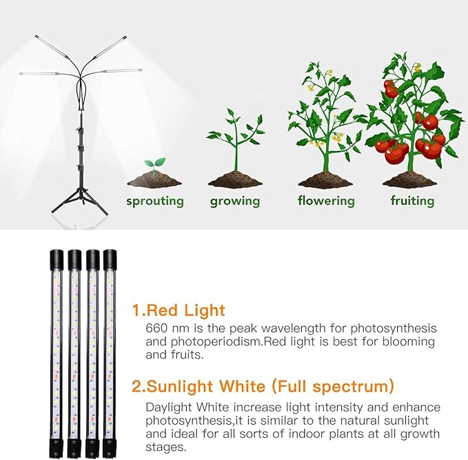 GHodec Grow Light with Stand, 5500K Full Spectrum Gooseneck Floor Plant Light for Indoor Plants Growing,5 Dimmable Levels & Auto On/Off Timer,Tripod Stand Plant Lamp Height Adjustable GHodec