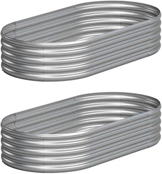 2PCS 4x2x1FT Galvanized Raised Garden Bed Kit,Vegetable Boxes-Oval Metal Flower Box,Large Planter Raised Beds Outdoor Garden for Planting,Fruit,Herb-Silver Yortrek