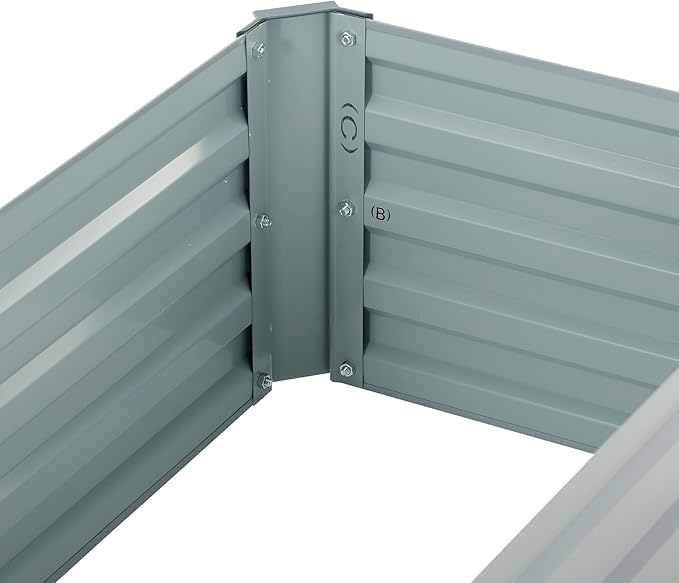 2 Pack 4x2x1FT Galvanized Raised Garden Bed Kit, Outdoor Metal Planter Box for Vegetables, Bottomless Rectangular Gardening Bed with Support Rods, Tool-Free Assembly, Gray Meberam