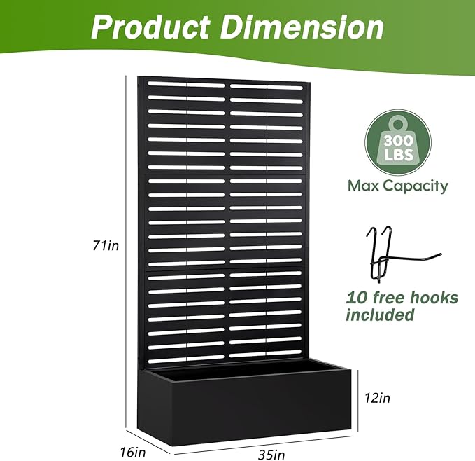 Metal Raised Garden Bed with Trellis,Planter Box for Climbing Plants, Vegetables & Vines, Features Drainage Holes and Privacy Screen.raised garden beds outdoor planters for porch (White, 71"x35"x16") Gawicpy