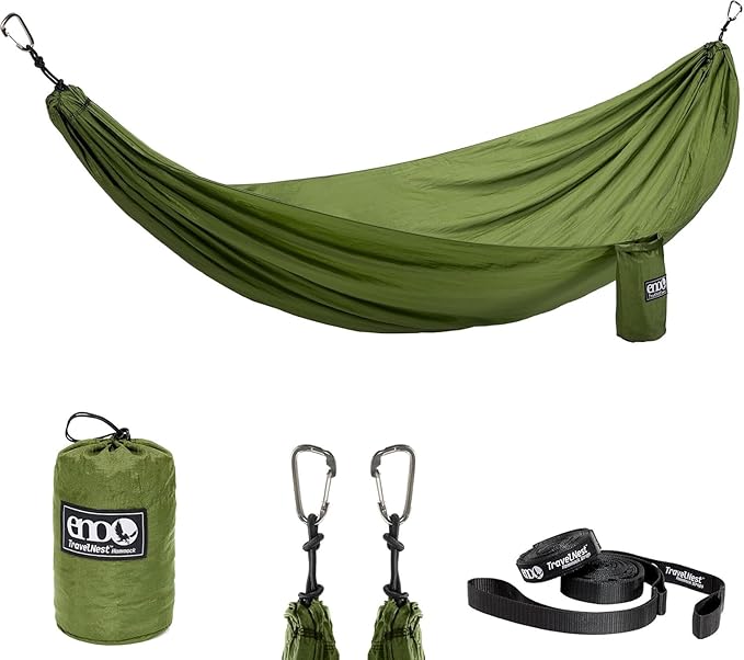ENO TravelNest Hammock & Straps Combo - Portable Hiking and Camping Hammock with Straps Included - Travel Hammock for Camping, Hiking, Backpacking, a Festival, or The Beach - Moss EaglesNestOutfitters
