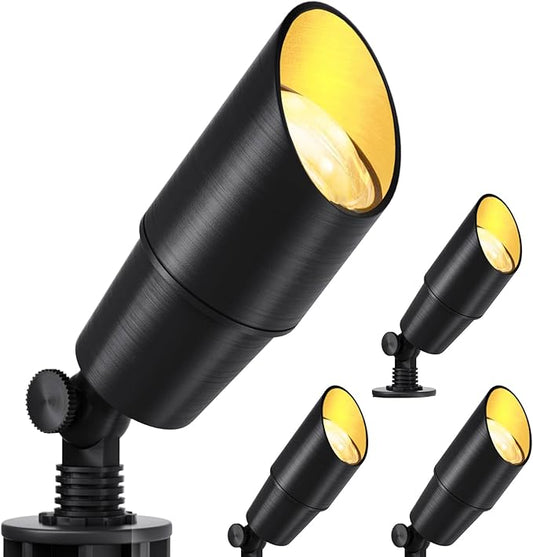 wowlite Matte Black Aluminum Outdoor Spot Lights with 4 Light Bulbs, 5W 2700K Warmlight 12V Low Voltage Landscape Lighting Fixture, IP65 Waterproof LED Uplights for Garden Courtyard Pathway, 4 Pack wowlite
