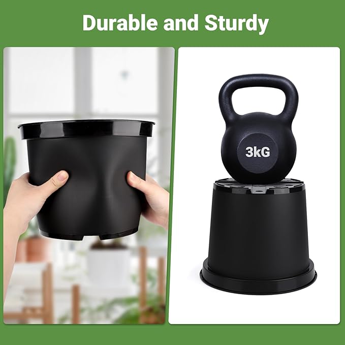 GREANER Plant Nursery Pots, 10 Inch Round Sturdy Garden Pots for Outdoor Indoor Plants, Plastic Black Seed Starting Container for Succulents, Seedlings(10PCS) GREANER