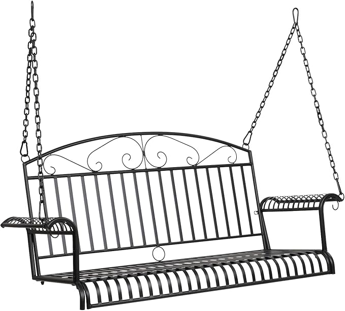 VINGLI Upgraded Metal Patio Porch Swing, 660 LBS Weight Capacity Steel Porch Swing Chair for Outdoors, Heavy Duty Swing Chair Bench for Gardens & Yards (Pattern 6) VINGLI