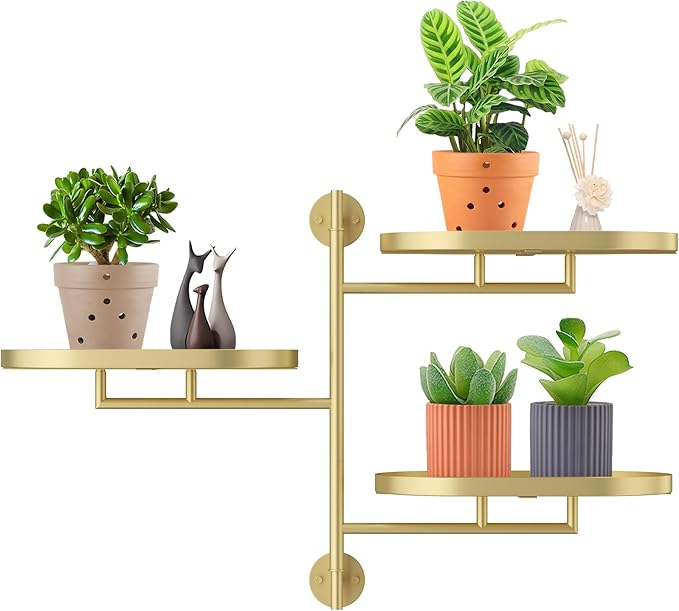 Rotating Window Wall Plant Shelves Stand Holder, 3 Tiered Metal Gold Floating Plant Shelf Hanger Indoor , Window Sill Gifts YFFSRJDJ