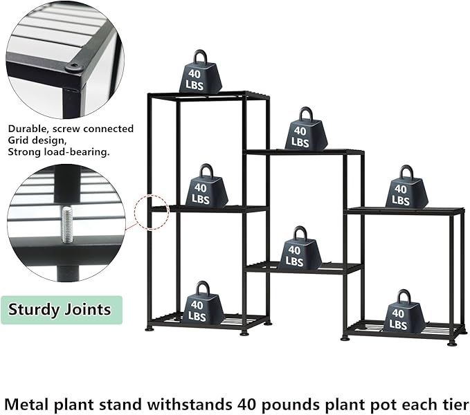 Metal Plant Stand Indoor Metal Plant Stands Outdoor Tiered Plant Shelf for Multiple Plants, 3 Tiers 7 Potted Ladder Plant Holder Table Plant Pot Stand for Window Garden Balcony Living Room YUJCHMTZN