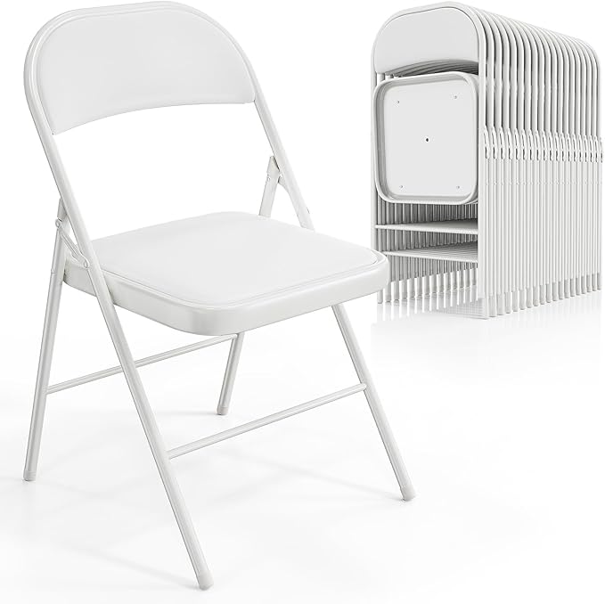 VINGLI 20 Pack Folding Chairs with Padded Seats, Metal Frame with Pu Leather Seat & Back, Capacity 350 lbs, White VINGLI