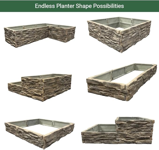 Raised Garden Bed Outdoor Tan/Brown Ledgestones Composite Polyurethane Natural Look Stone Garden Planter Box (4-Pack) Landecor