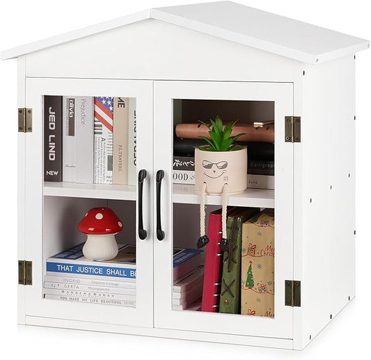 Outdoor Library Outdoor Book Box Storage Small Wooden Cabinet Little Literature Box for Neighborhoods Community and Schools Sharing Books, Flyers, Newspapers, Food and Art (E) Exttlliy