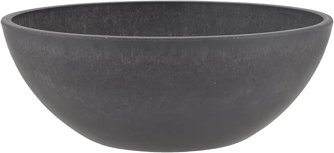PSW Pot Collection M25DC 10-inch Plastic/Stone/Wood Composite Low Bowl Planter – No Drainage Hole (Drillable), Shallow Indoor/Outer Pot for Succulents, Bonsai, Fairy Gardens, Herbs, Dark Charcoal PSW