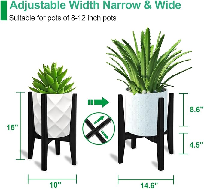 Plant Stand Indoor, Bamboo Plant Shelf, Adjustable Corner Plants Flower Holders Single Floor Plant Stand, Fits 8 to 12 Inches Pots,(Pot & Plant Not Included)(Black) PlantsHomeFun