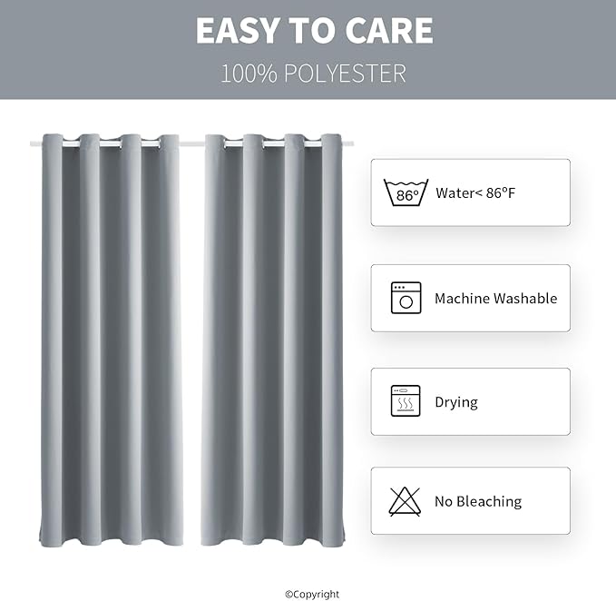 DIVA EN CAMINO DEC Outdoor Patio Curtain Waterproof Darkening Thermal Insulated Indoor Curtains for Bedroom, Porch, Living Room, Pergola, Cabana, W52 x L132, Light Gray, Set of 2 Panels DivaenCamino