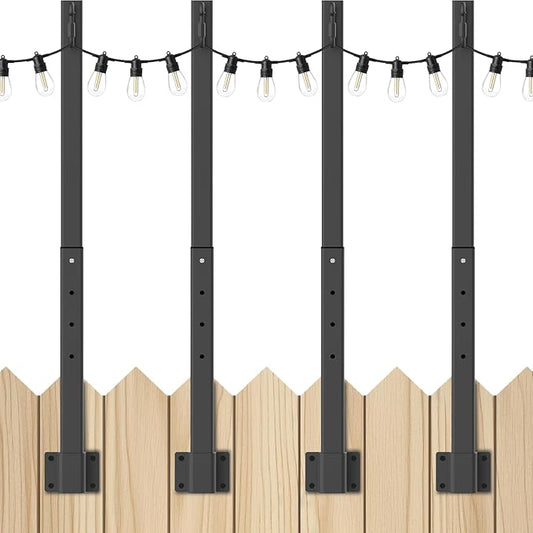 4 Pack String Light Poles,2.8 Ft Light Poles for Outside String Lights,Outdoor Lights Pole with Fork,Metal Poles Stand for Patio Deck Backyard Mutovlin