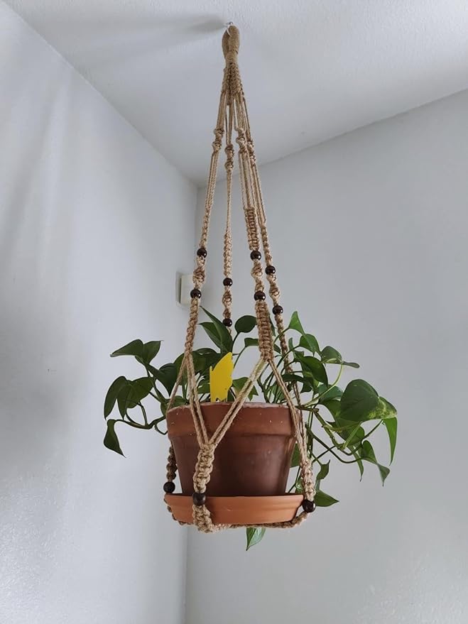 2PK 43 Inches Macrame Planter Hanger Large for 12 inch Pot + Swag Hook (Extra Long & Big) | Large Hanging Planter for Indoor Plants | No Tassel, Cotton Rope, NO Pot/Plant Included (Jute)(XL) Shineloha