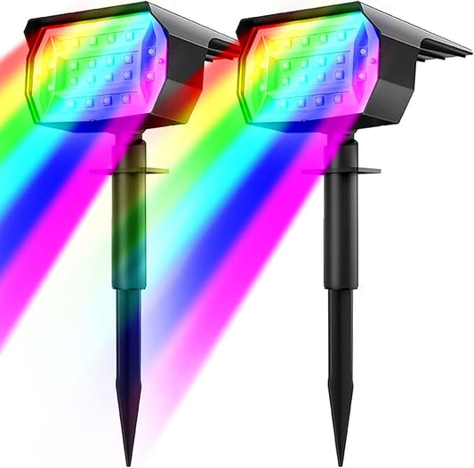 nipify 2 Pack Solar Spot Lights Outdoor Color Changing, 7 Modes Halloween RGB Solar Powered Waterproof Spotlight, Landscape Lighting for Outside Yard Garden Pathway Nipify
