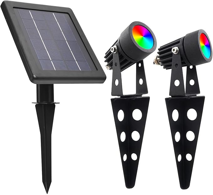 Mini 50X Twin Solar Spot Lights Outdoor Multi Color Changing RGB LED Spotlight Cast Aluminium for Outdoor Garden Yard Landscape Downlight SolarLightMart
