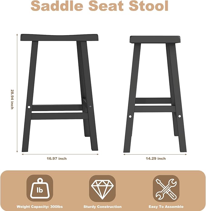 Bar Stools Set of 4, Waterproof UV-Resistant,Durable Resin Kitchen Island Chairs for Indoor & Outdoor Use, Modern Design for Home,Bar,and Cafe (29'' Black-4) OutdoorLivingPerfected