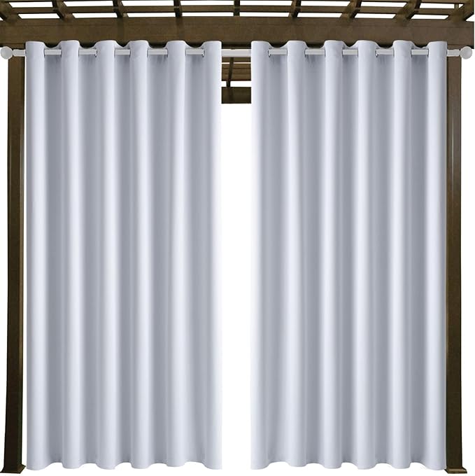 Water Proof Outside Curtains with Grommet Top for Porch, W84 x L95 Thermal Insulated Washable Light Block Outdoor Divider Drapes for Patio Gazebo Deck Pool Area Pergola Cabana (2 Panels) DivaenCamino