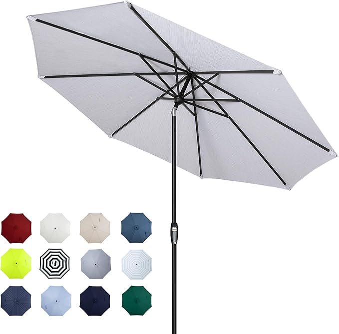 Tempera Patio Market Outdoor Table Umbrella with Auto Tilt and Crank, Large Sun Umbrella with Sturdy Pole & Fade Resistant Canopy, Easy to Set TemperaPatioLife