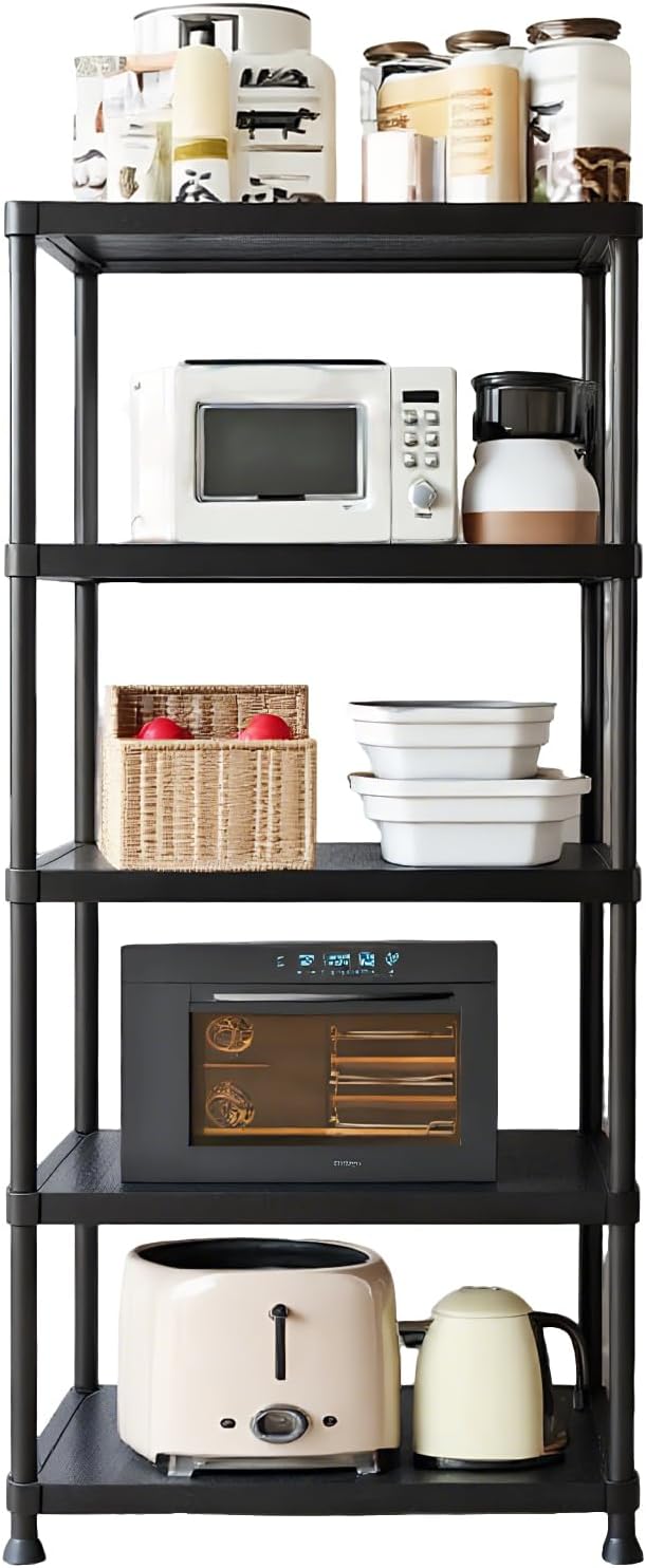 Plastic Storage Shelves, 70.2" H x 11.8" D x 23.62" W Plastic Shelves for Storage, 5-Tier Shelving Unit, Storage Rack, 330 lbs, Bathroom, Laundry, Garage & Home Rootora
